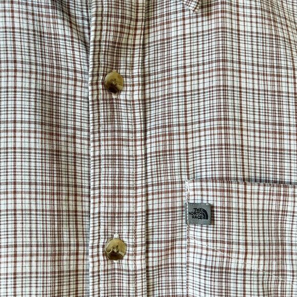 The North Face Plaid Button-Front Short Sleeve Camp Shirt White Brown - Men's XL - Picture 3 of 9